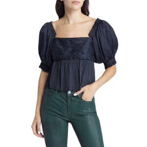 NWOT FRAME Puff Sleeve Empire Waist Blouse in black size L